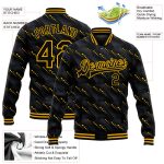Custom Black Gold 3D Varsity Letterman Jacket Full-Snap Bomber - Personalized Style Personalized Black Gold 3D Bomber Full-Snap