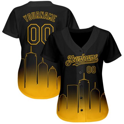 Custom Boston City Edition Baseball Jersey - Personalized Black Gold 3D Fade Fashion with Name and Number Personalized Black