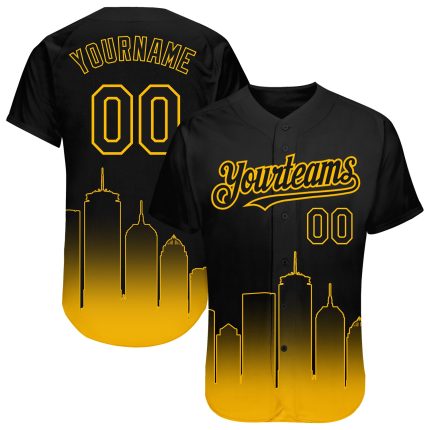 Custom Boston City Edition Baseball Jersey - Personalized Black Gold 3D Fade Fashion with Name and Number Personalized Black