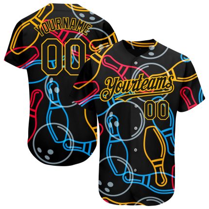 Personalized Black Gold 3D Jersey for Bowling and Baseball Activities Personalized Black Gold 3D Bowling Baseball Jersey