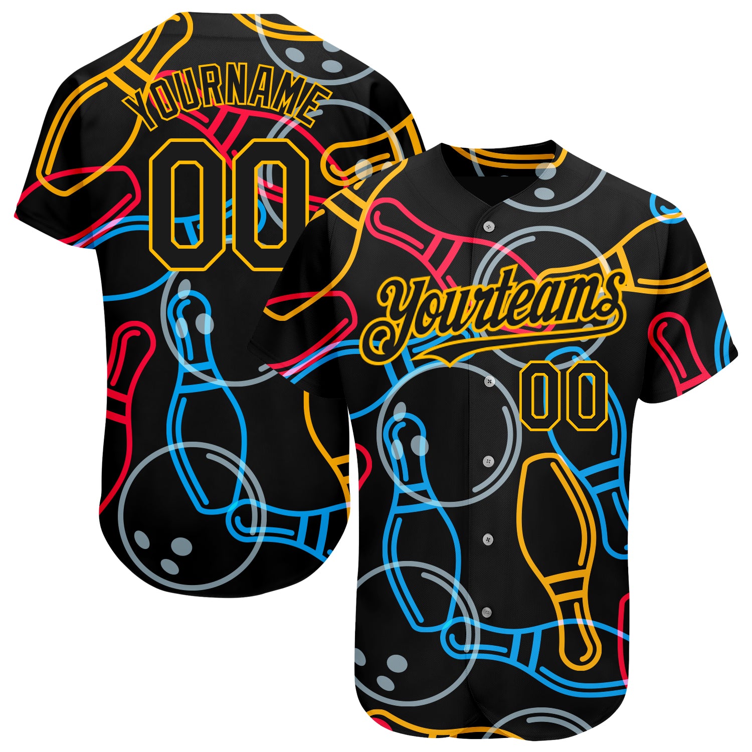 Personalized Black Gold 3D Jersey for Bowling and Baseball Activities Personalized Black Gold 3D Bowling Baseball Jersey