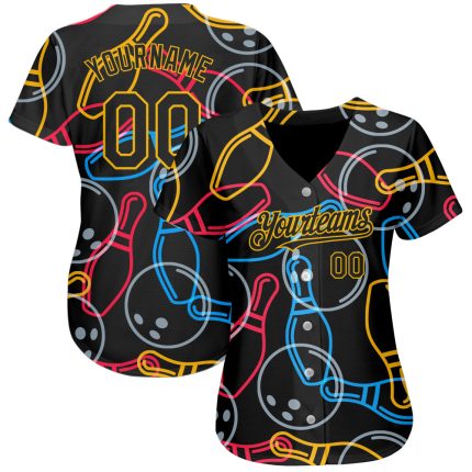 Personalized Black Gold 3D Jersey for Bowling and Baseball Activities Personalized Black Gold 3D Bowling Baseball Jersey