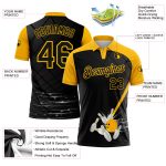 Personalized Black Gold 3D Performance Bowling Polo Shirt - Custom Athletic T-Shirt for Bowlers Personalized Black Gold 3D