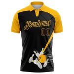 Personalized Black Gold 3D Performance Bowling Polo Shirt - Custom Athletic T-Shirt for Bowlers Personalized Black Gold 3D