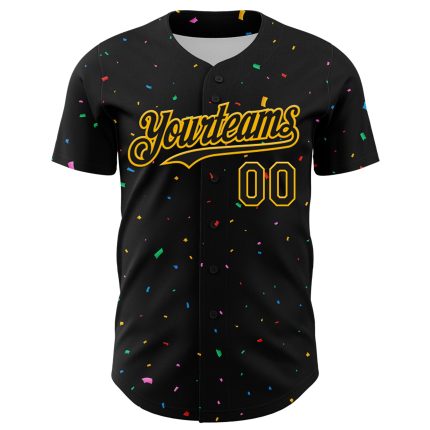 Personalized 3D Confetti Baseball Jersey in Black and Gold, Custom Name and Number Personalized Black Gold 3D Confetti Baseball