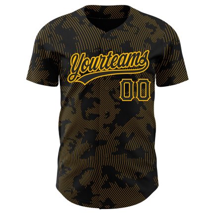 Custom Black Gold 3D Curve Lines Baseball Jersey for Men and Women - Personalized Sports Apparel Personalized Black Gold