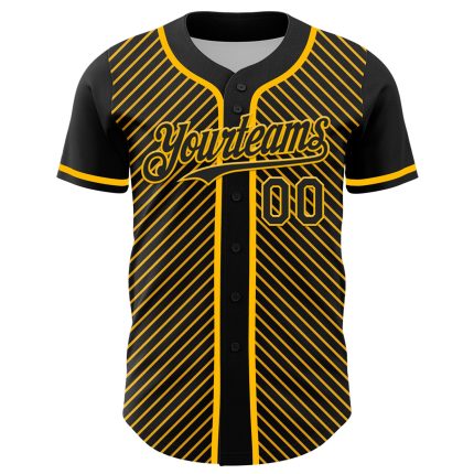Personalized Black Gold 3D Baseball Jersey with Diagonal Stripes Personalized Black Gold 3D Diagonal Stripes Baseball Jersey