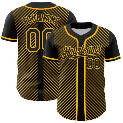 Personalized Black Gold 3D Baseball Jersey with Diagonal Stripes Personalized Black Gold 3D Diagonal Stripes Baseball Jersey