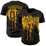 Personalized 3D Dripping Splatter Art Baseball Jersey in Black Gold Design Personalized Black Gold 3D Dripping Splatter Art