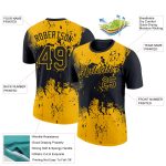 Personalized 3D Dripping Splatter Art T-Shirt in Black and Gold - Unique Performance Tee Personalized Black Gold 3D Dripping