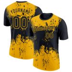 Personalized 3D Dripping Splatter Art T-Shirt in Black and Gold - Unique Performance Tee Personalized Black Gold 3D Dripping