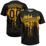 Personalized Black Gold Softball Jersey Unisex Two-Button 3D Dripping Splatter Art Personalized Black Gold 3D Dripping Splatter