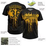 Personalized Black Gold Softball Jersey Unisex Two-Button 3D Dripping Splatter Art Personalized Black Gold 3D Dripping Splatter