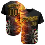 Personalized 3D Fiery Black Gold Baseball Jersey for Dart Board Fans Personalized Black Gold 3D Fiery Dart Board Baseball