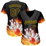 Black Gold Personalized 3D Flame Baseball Jersey for Bowling Enthusiasts Personalized Black Gold 3D Flame Bowling Baseball