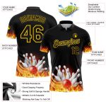 Personalized Black Gold 3D Flame Bowling Polo Shirt - Performance Apparel for Bowlers Personalized Black Gold 3D Flame Bowling
