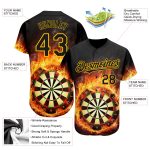 Personalized Black Gold 3D Flame Baseball Jersey for Men and Women - Unique Dart Board Design Personalized Black Gold 3D