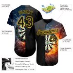 Personalized Black Gold 3D Flame Dart Board Jersey for Baseball Youth Size 3 Personalized Black Gold 3D Flame Dart Board