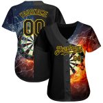 Personalized Black Gold 3D Flame Dart Board Jersey for Baseball Youth Size 3 Personalized Black Gold 3D Flame Dart Board