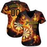 Personalized 3D Flame Dart Board Baseball Jersey Black Gold Style 4 Personalized Black Gold 3D Flame Dart Board Baseball