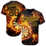 Personalized 3D Flame Dart Board Baseball Jersey Black Gold Style 4 Personalized Black Gold 3D Flame Dart Board Baseball
