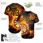 Personalized 3D Flame Dart Board Baseball Jersey Black Gold Style 4 Personalized Black Gold 3D Flame Dart Board Baseball