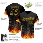 Personalized Black Gold 3D Flame Baseball Jersey for Dart Board Lovers Personalized Black Gold 3D Flame Dart Board Baseball