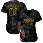 Personalized 3D Black Gold Flaming Billiards Snooker 8 Ball Jersey, Custom Baseball Top Personalized Black Gold 3D Flaming