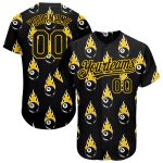 Personalized 3D Black Gold Flaming Snooker Billiards 8 Ball Baseball Jersey Personalized Black Gold 3D Flaming Billiards