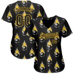 Personalized 3D Black Gold Flaming Snooker Billiards 8 Ball Baseball Jersey Personalized Black Gold 3D Flaming Billiards