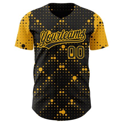 Custom Black Gold 3D Geometric Dots Baseball Jersey - Personalized Sports Apparel Personalized Black Gold 3D Geometric Halftone