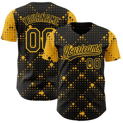 Custom Black Gold 3D Geometric Dots Baseball Jersey - Personalized Sports Apparel Personalized Black Gold 3D Geometric Halftone