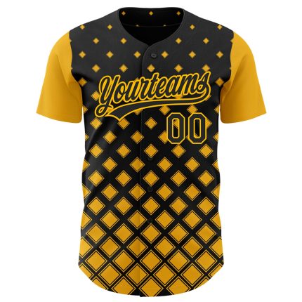 Custom Black Gold 3D Geometric Shapes Baseball Jersey for Men and Women Personalized Black Gold 3D Geometric Shapes Baseball