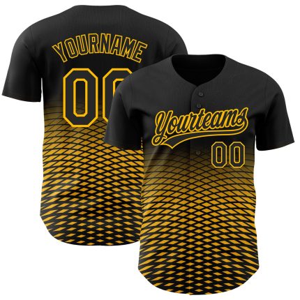 Custom Black Gold 3D Gradient Lines Baseball Jersey - Unique Personalized Design Personalized Black Gold 3D Gradient Lines