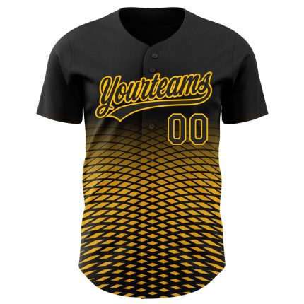 Custom Black Gold 3D Gradient Lines Baseball Jersey - Unique Personalized Design Personalized Black Gold 3D Gradient Lines