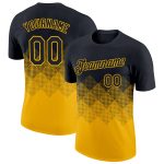 Custom Black Gold 3D Gradient Performance T-Shirt in Square Shapes Design Personalized Black Gold 3D Gradient Square Shapes
