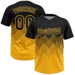 Personalized Black Gold 3D Gradient Two-Button Unisex Softball Jersey, Soft and Stylish Design Personalized Black Gold 3D