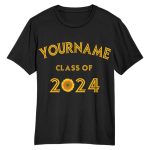 Custom Graduation T-Shirt in Black and Gold, 3D Design for Performance Personalized Black Gold 3D Graduation Performance