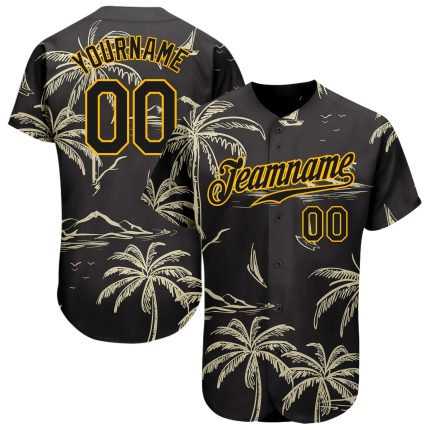 Custom Black Gold 3D Hawaii Palm Trees Sailboat Jersey for Men and Women Personalized Black Gold 3D Hawaii Palm Trees Island