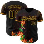 Personalized 3D Holi Festival Color Powder Baseball Jersey in Black and Gold Personalized Black Gold 3D Holi Festival Color