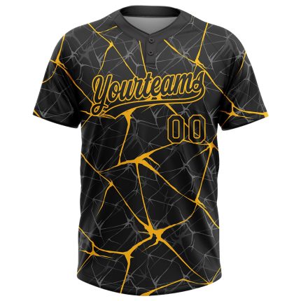 Custom Name and Number Unisex Softball Jersey - Personalized Black Gold 3D Pattern Abstract Network Design Personalized Black