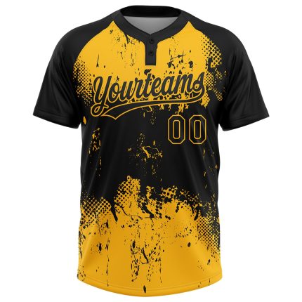 Custom Abstract Splatter Grunge Art Softball Jersey Unisex Two-Button Personalized Black Gold with Name and Number Personalized