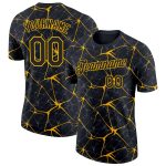 Custom Name and Number Personalized 3D Abstract Network Black Gold Performance T-Shirt Personalized Black Gold 3D Pattern