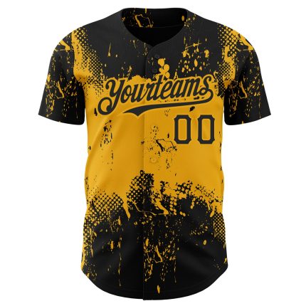 Custom Name & Number Baseball Jersey - Personalized 3D Black Gold Abstract Splatter Grunge Art Design Personalized Black