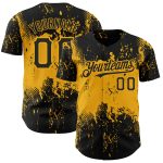Custom Name & Number Baseball Jersey - Personalized 3D Black Gold Abstract Splatter Grunge Art Design Personalized Black