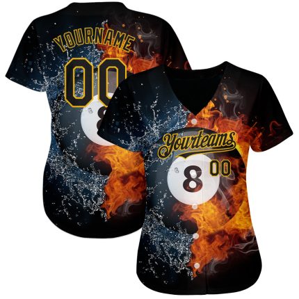 Custom Name and Number Personalized Black Gold 3D Billiards Snooker 8 Ball Baseball Jersey - Authentic Team Apparel Personalized