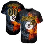 Custom Name and Number Personalized Black Gold 3D Billiards Snooker 8 Ball Baseball Jersey - Authentic Team Apparel Personalized