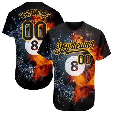 Custom Name and Number Personalized Black Gold 3D Billiards Snooker 8 Ball Baseball Jersey - Authentic Team Apparel Personalized