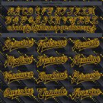 Custom Name and Number Black Gold Varsity Letterman Bomber Jacket 3D Pattern Design Personalized Black Gold 3D Pattern Design
