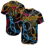 Custom Name Number Bowling Jersey - Personalized Black Gold 3D Pattern Design Authentic Baseball Team Jersey Personalized